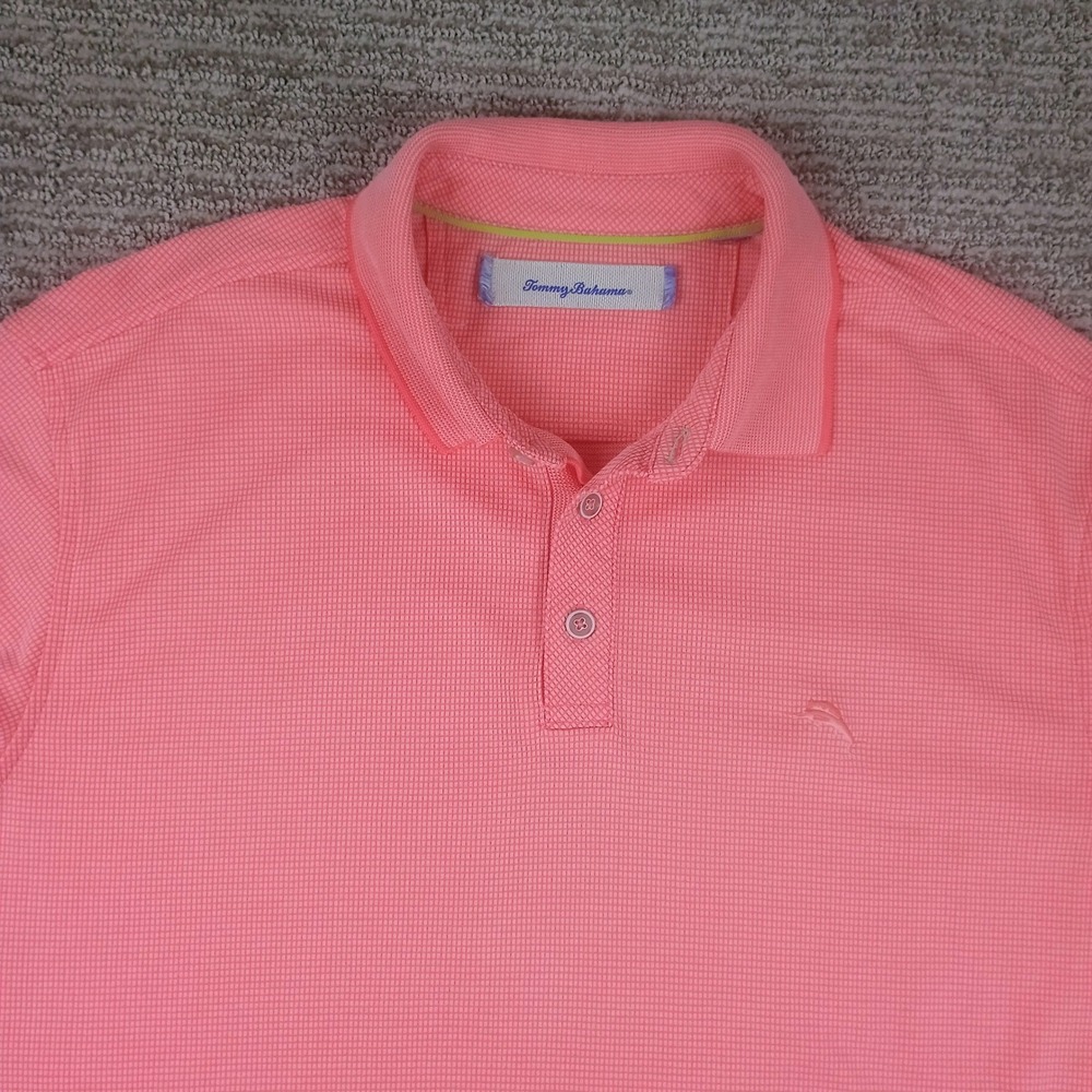 Tommy Bahama Polo Shirt Mens XL Pink Waffle Knit Textured T22043 Short Sleeve
